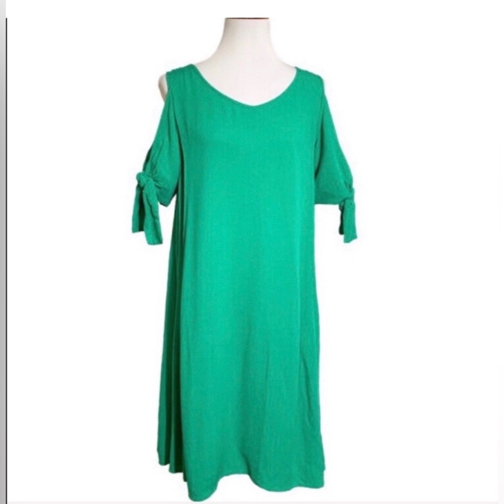 Soft Surroundings L large Destin Gauze Cold Shoulder Boho Dress tassel